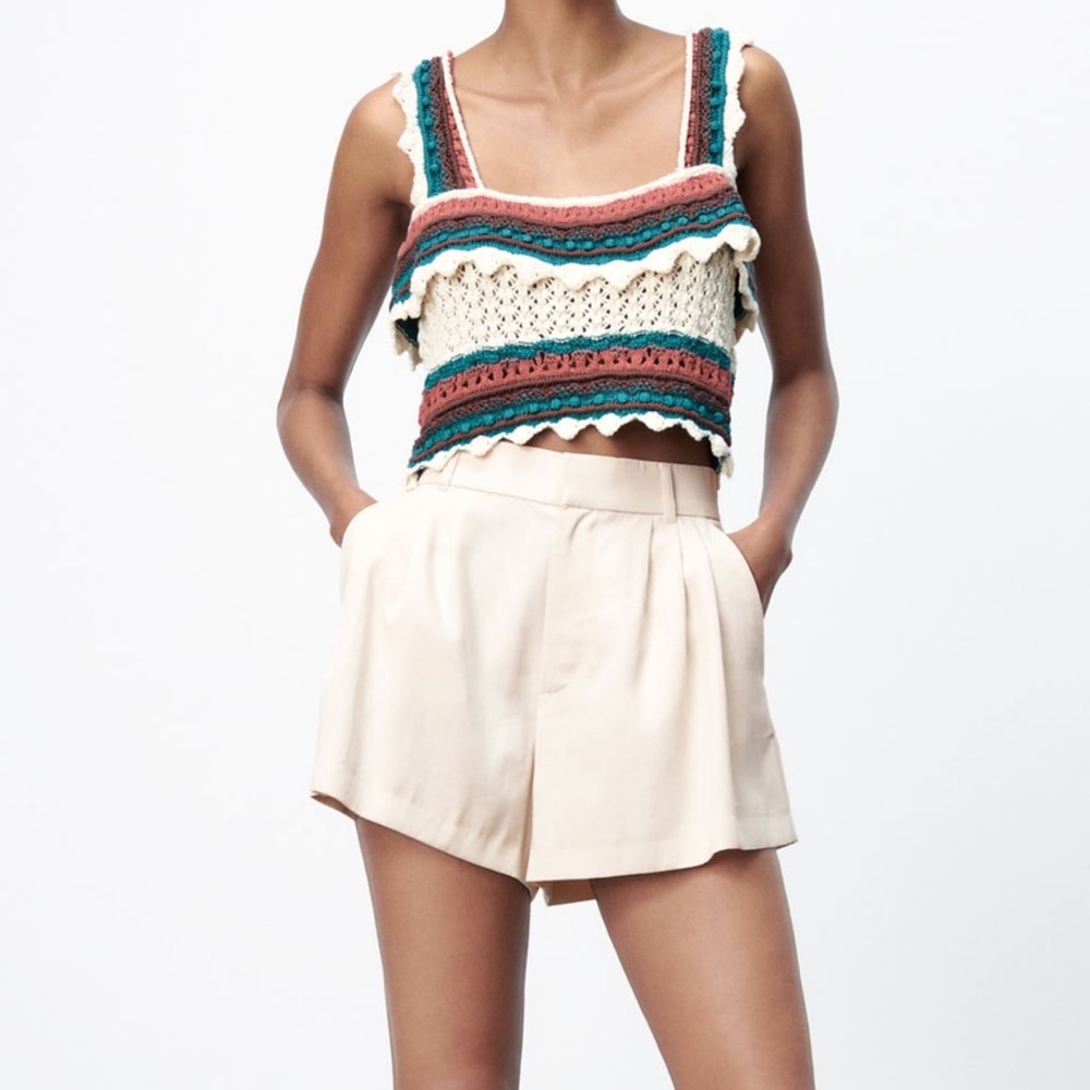 Zara pleated high waist shorts in Stone